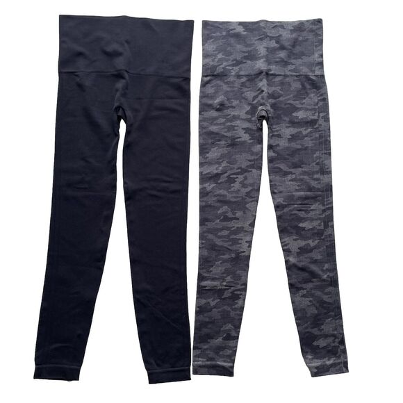 Spanx Look At Me Now Seamless Leggings High Waist Stretch Black Gray Camo Size M - Picture 1 of 7